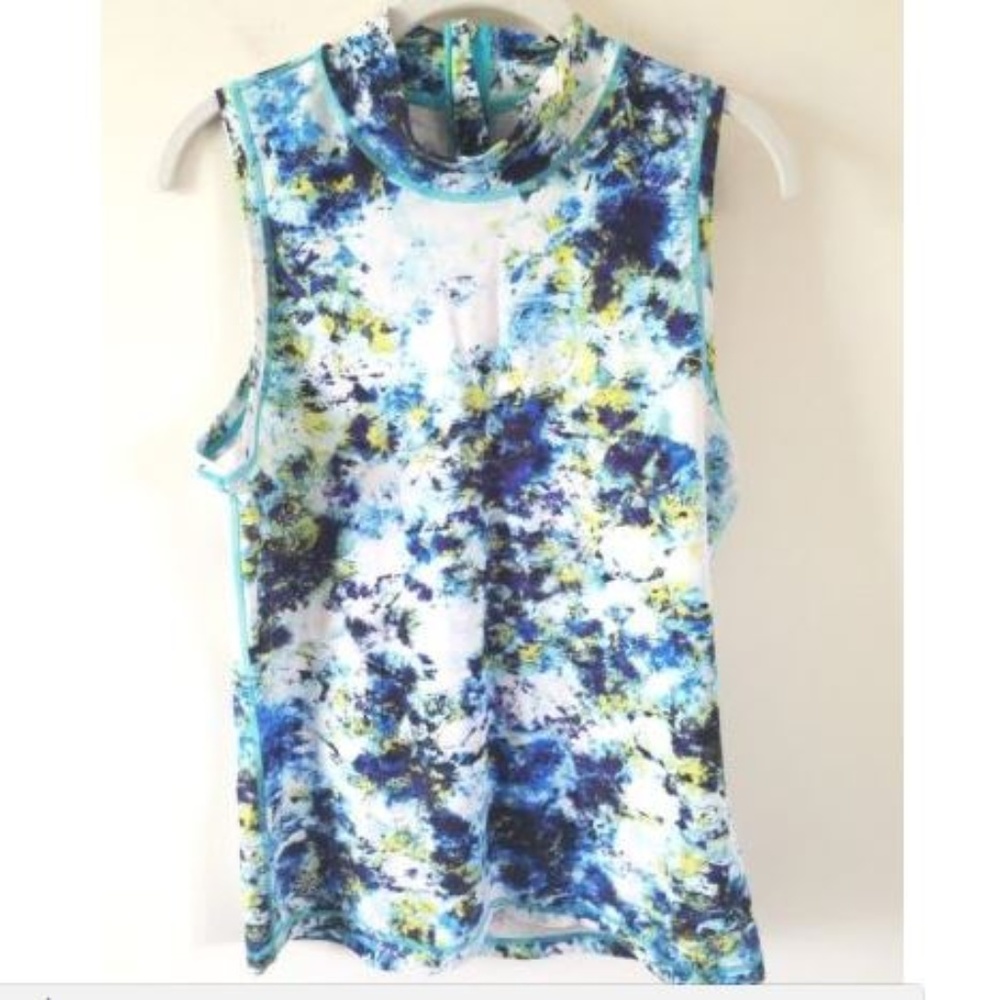 Athleta Watercolor Athletic Tank Top w/Zip Back